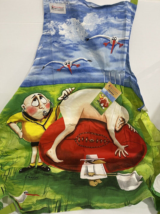 Maxwell & Williams "Sue Janson Apron Footy Fever AFL NRL Funny Gift Comedy BBQ