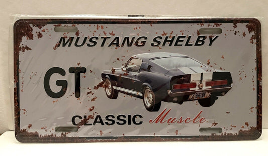 FORD MUSTANG SHELBY GT 2 DOOR BLUE Metal Vintage Tin License Number Plate Sign
