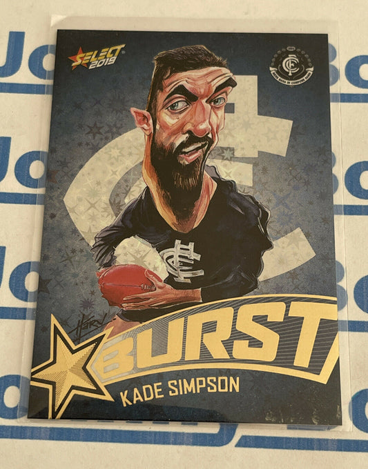 2019 Select Star Burst # SBTC12 Jade Simpson Insert Card - Carlton Blues