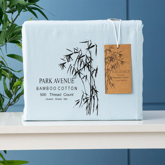 Super King Park Avenue 500 Thread Count Bamboo Cotton Sheet Set Mid Blue