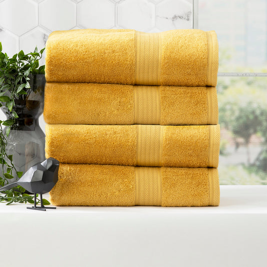 Renee Taylor Stella 650 GSM Super Soft Bamboo Cotton 4 Piece Bath Towel Mustard