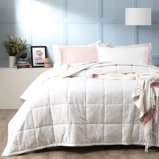 Queen Bed Ddecor Home Josephine 500 TC Cotton Jacquard Comforter Set White
