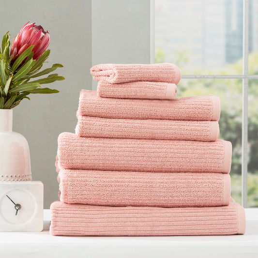 Renee Taylor Cobblestone 650 GSM Cotton Ribbed Towel Packs 7 Piece Blush