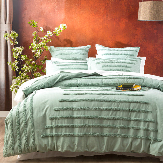 Queen Renee Taylor Classic Cotton Vintage Washed Tufted Quilt Cover Set Sage