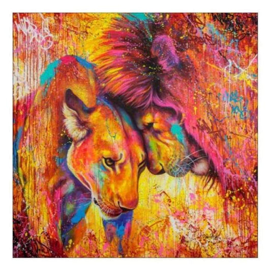 Lions In Love Diamond Painting Art Kit Set 30 x 40 Full Drill Round 5D