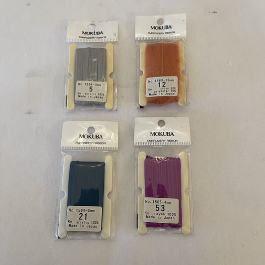 4 x Mokuba Embroidery Ribbons Made In Japan No's 5, 12, 21, 53, Bulk Lot