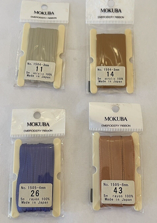 4 x Mokuba Embroidery Ribbons Made In Japan No's 11, 14, 26, 43, Bulk Lot