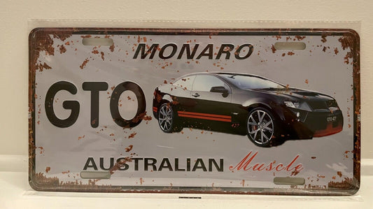 HOLDEN MONARO GTO 427  2 DOOR Black Metal Vintage Tin License Number Plate Sign