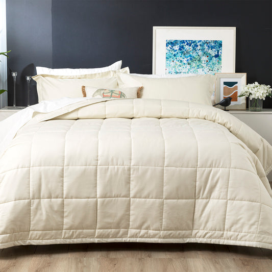 King Bed Ddecor Home Checks 500 TC Cotton Jacquard Comforter Set Ivory