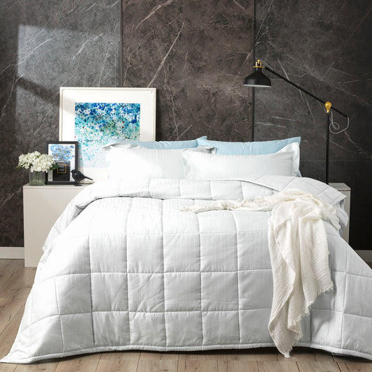 Queen Bed Ddecor Home Binary 500 TC Cotton Jacquard Comforter Set White