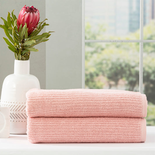 Renee Taylor Cobblestone 650 GSM Cotton Ribbed Towel Packs 2 Pack Bath Sheet Blush