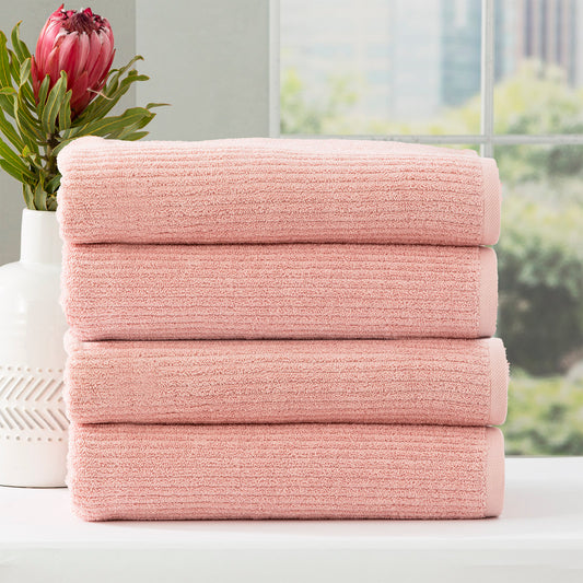 Renee Taylor Cobblestone 650 GSM Cotton Ribbed Towel Packs 4 Piece Bath Towel Blush