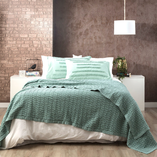 Super King Renee Taylor Lexico Cotton Waffle Blankets Sage