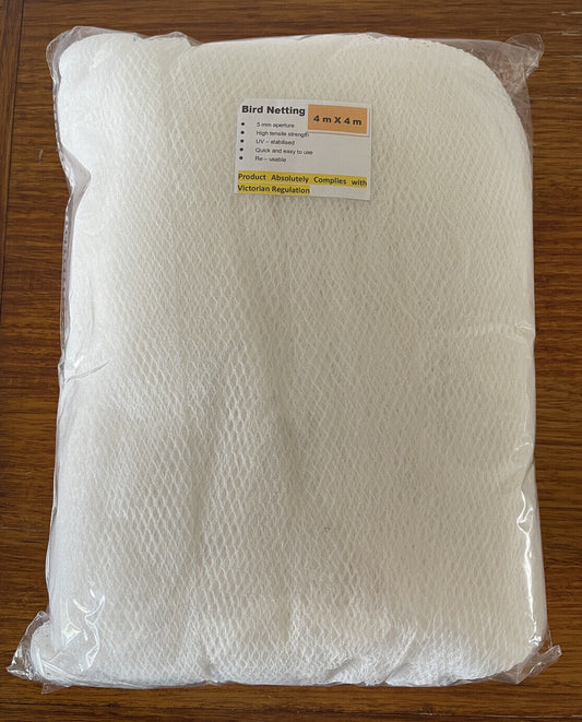 Bird Proof Netting - Victorian Regulation - 4m x 4m -WHITE 5 mm Anti Aperture