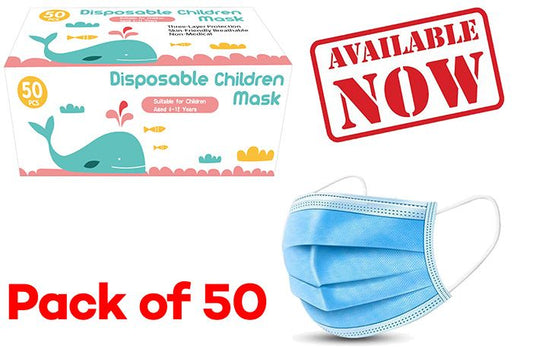 Children's Face Masks Box of 50 Disposable To Suit Kids Ages 1 to 8 years old