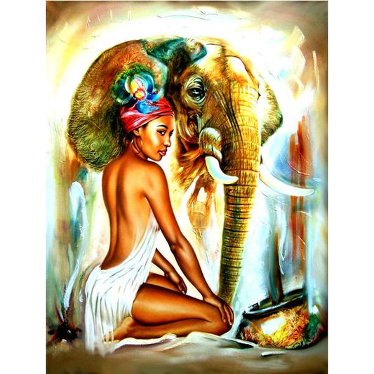 Lady with Elephant Diamond Painting Art Kit Set 20 x 30 Full Drill Round 5D