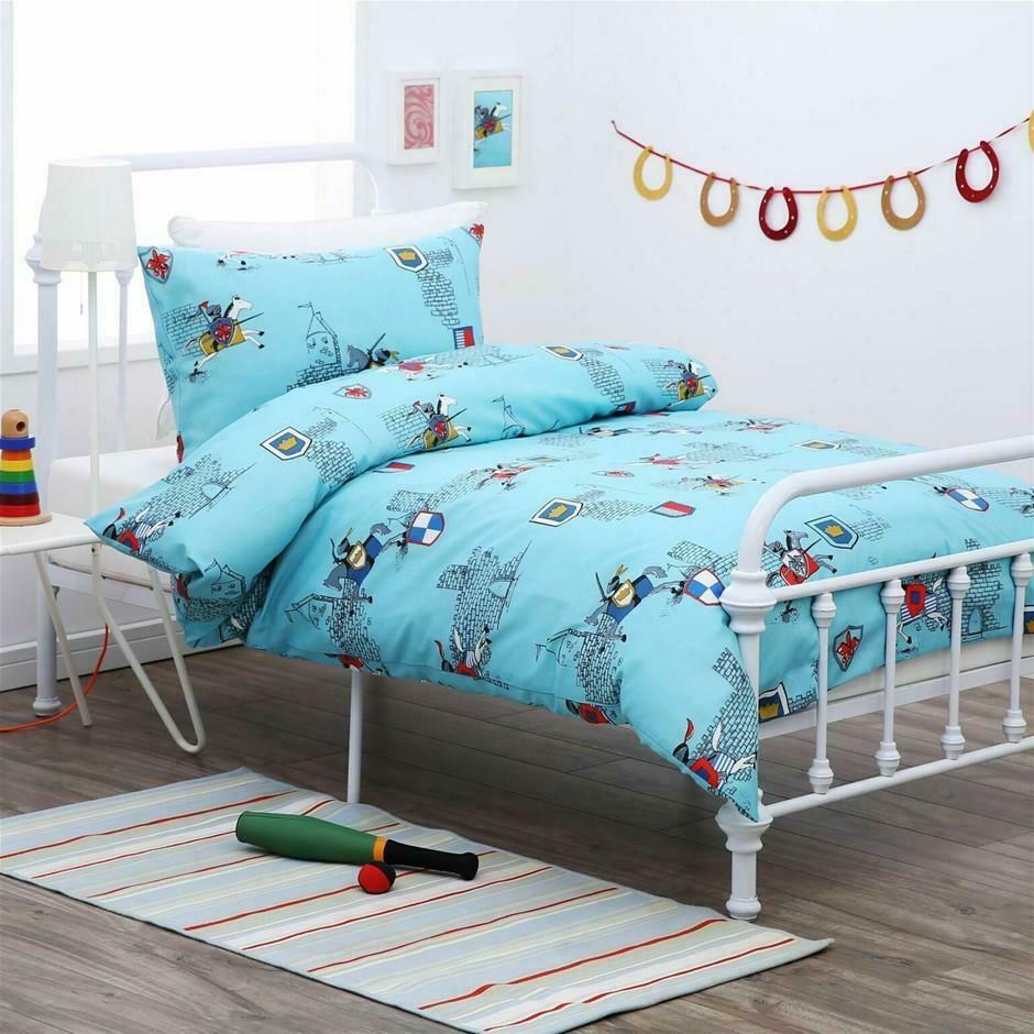 Dreamaker Single Poly/cotton Quilt Cover Set 180 TC Knight & Castle Printed - Johnny Boy