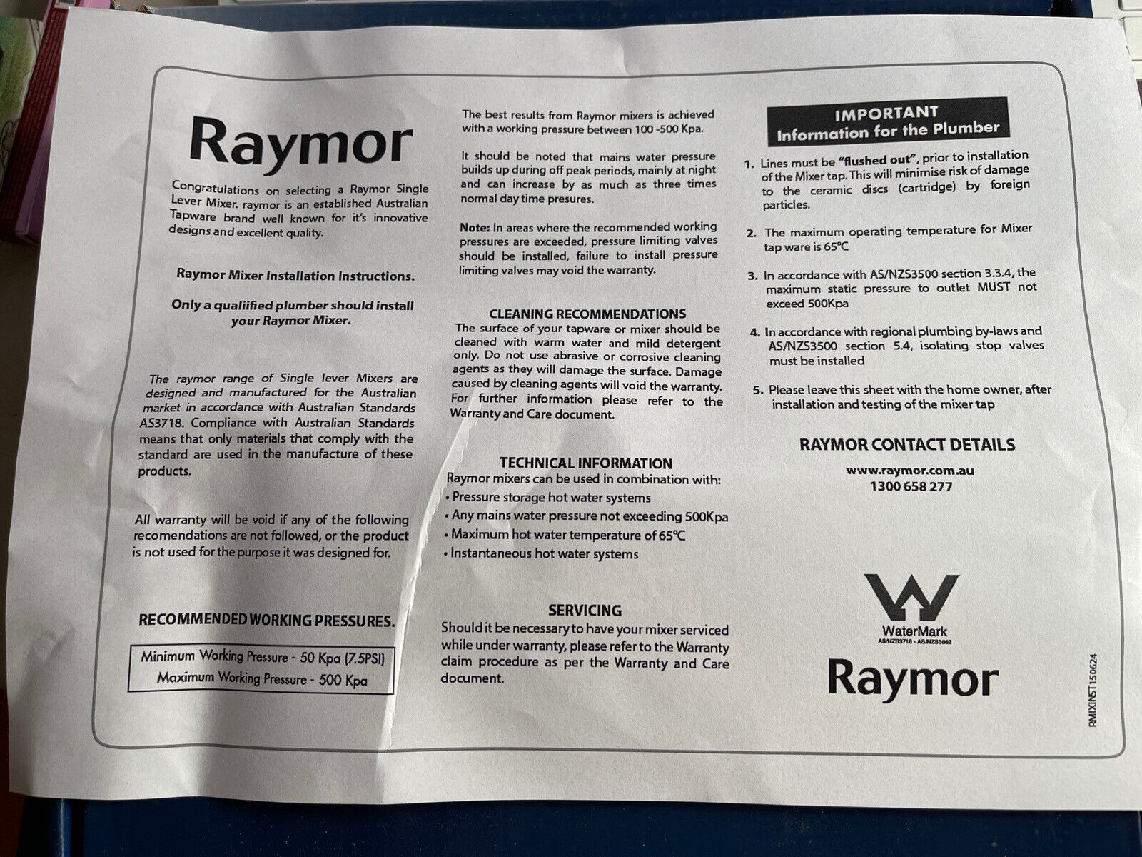 Raymor Mixer Bath, Basin SET Chrome WELS R4 - 7.5L 133452 Wall Tap Tap ...