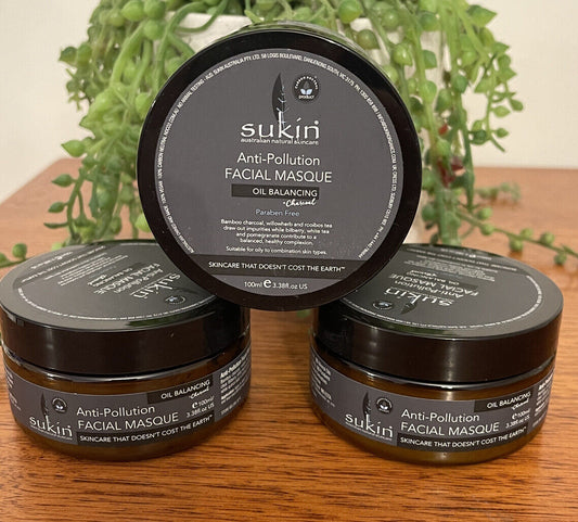 3 x Sukin Oil Balancing Plus Charcoal Anti-Pollution Facial Masque 100ml