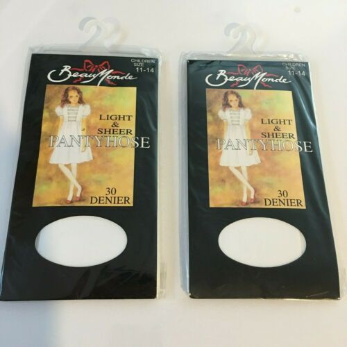 2 x GIRLS Age 11-14 Years FLOWER PANTYHOSE TIGHTS STOCKINGS WHITE BALLET COSTUME